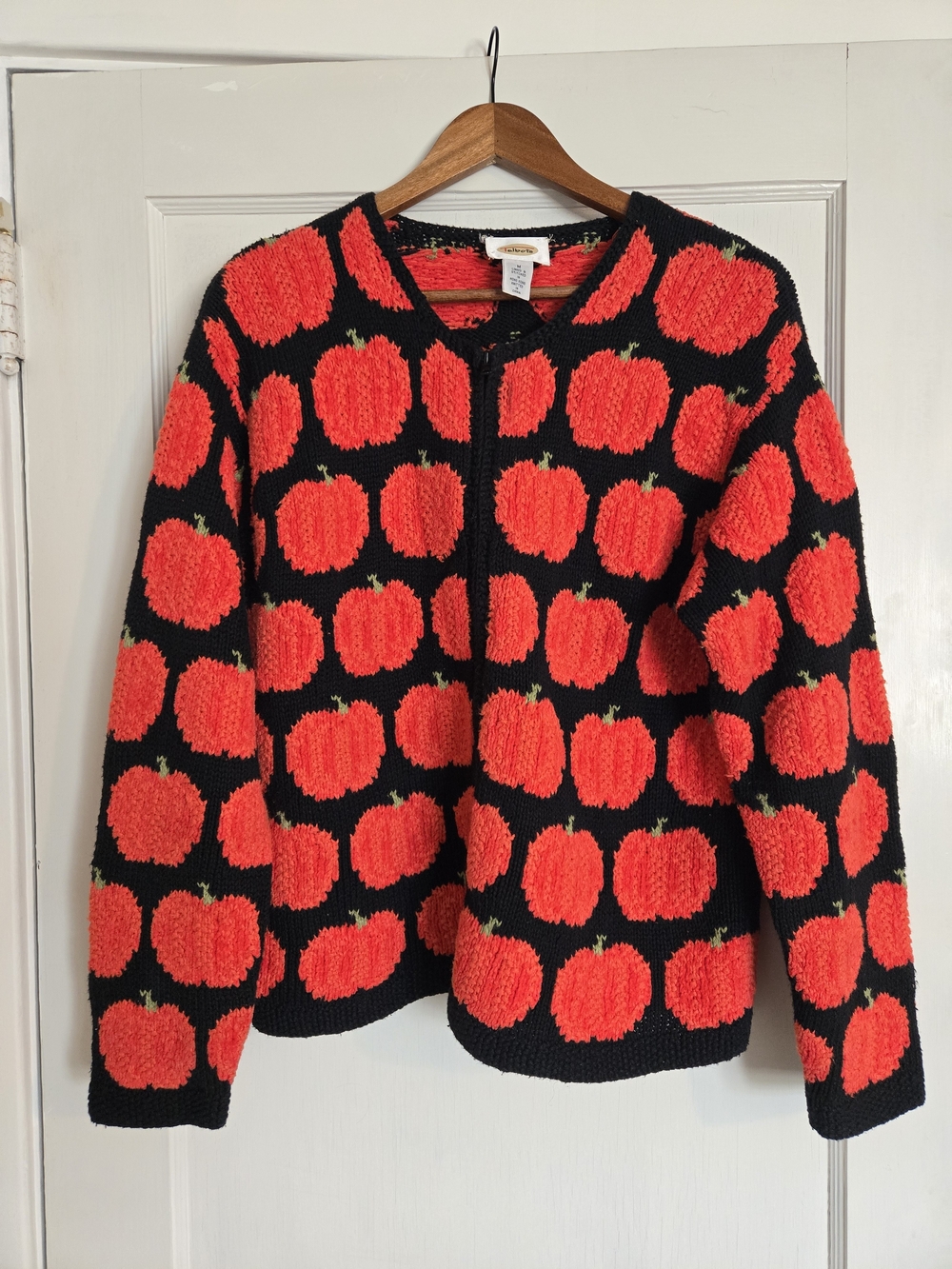 Talbots Black Orange Pumpkins Cardigan Zip